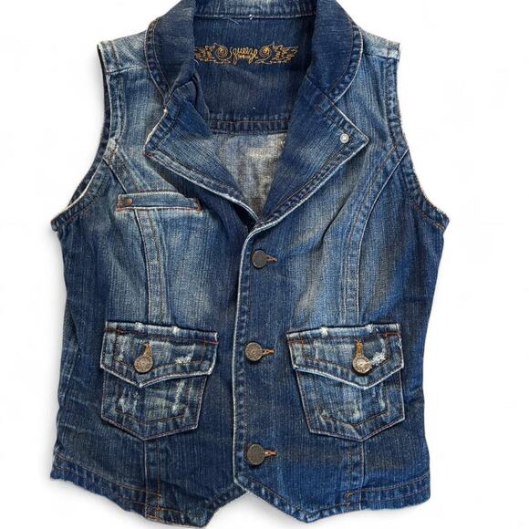 vintage 2000's Squeeze it Jeans Denim Cropped Vest size medium. - Picture 3 of 7